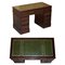 Vintage Green Leather Hardwood Twin Pedestal Desk 1