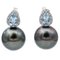 Boucles d'Oreilles Aigue-Marine, Diamant, Perle Grise et Or Blanc 14 Carats, Set de 2 1
