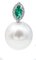 Emerald, White Pearl, White Diamond & 14 Karat White Gold Stud Earrings, Set of 2 2