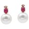 Ruby, Diamond, Baroque Pearl & 14 Karat Rose Gold Stud Earrings, Set of 2 1
