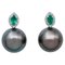 Emerald, White Diamond & 14 Karat White Gold Stud Earrings, Set of 2 1