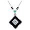 Diamonds, Emeralds, Onyx, Pearls & 14 Karat White Gold Necklace, Image 1