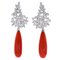 Coral Drop, Diamond & 18 Karat White Gold Dangle Earrings 1