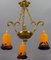 Neoclassical French Bronze Chandelier in Pate De Verre Glass by Jean Noverdy 1