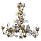 Italian Cage Form Chandelier with Porcelain Flowers, Image 1