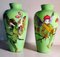 French Opaline Green Glass Jars with Hand Painted Sprites, Set of 2 1