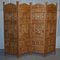 Hand Carved Solid Teak Folding Screen with Brass Inlaid Detail 11