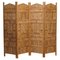 Hand Carved Solid Teak Folding Screen with Brass Inlaid Detail 1