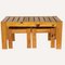 Scandinavian Slatted Pine Coffee Nesting Table Bench with Stools, 1970s, Set of 3 2