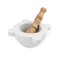 White Marble Mortar with Pestle in Wood 4