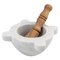 White Marble Mortar with Pestle in Wood, Image 1