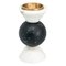 Short Round Two-Tone Candleholder in White Carrara and Black Marble, Image 1