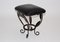 Vintage French Iron Leaves Stool with Black Leather Seat, 1970s 7