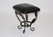 Vintage French Iron Leaves Stool with Black Leather Seat, 1970s, Image 7