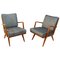 Armchairs in Cherrywood & Blue or Silver Fabric from Knoll, Germany, 1950s, Set of 2 1