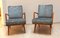 Armchairs in Cherrywood & Blue or Silver Fabric from Knoll, Germany, 1950s, Set of 2 3