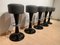 Five Barstools, Black Lacqueered Metal, Chromed, Grey Leather, France, 1950s 4