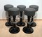 Five Barstools, Black Lacqueered Metal, Chromed, Grey Leather, France, 1950s 5