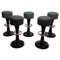 Five Barstools, Black Lacqueered Metal, Chromed, Grey Leather, France, 1950s 1