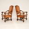 Antique Swedish Leather and Walnut Armchairs, Set of 2 8