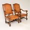 Antique Swedish Leather and Walnut Armchairs, Set of 2 3