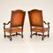 Antique Swedish Leather and Walnut Armchairs, Set of 2 10