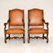 Antique Swedish Leather and Walnut Armchairs, Set of 2 2
