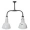 Vintage Industrial Double White Enamel Factory Pendant Light from Benjamin Electric Manufacturing Company, Image 1