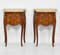 French Kingwood & Marquetry Inlaid Bedside Cabinets with Marble Tops, Set of 2 1