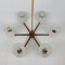 Teak, Glass and Brass 6-Arm Chandelier, 1960s, Image 2