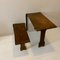Art Deco German Wabi Sabi Brown Oak Prison Cell Table and Bench, 1930s, Set of 3 2