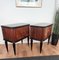 Mid Century Italian Art Deco Walnut and Glass Top Nightstands, Set of 2 7