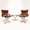Vintage Danish Chrome & Leather Superstar Lounge Chairs, Ottomans & Table Set, Set of 5 3