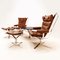 Vintage Danish Chrome & Leather Superstar Lounge Chairs, Ottomans & Table Set, Set of 5 4