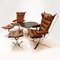 Fauteuils, Ottomanes et Table Vintage en Chrome et Cuir, Danemark, Set de 5 2