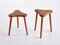 Two Pairs of French Modern Three Legged Stools / Side Tables in Solid Oak, 1950s, Set of 2 1