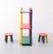 French Multicolored Bookcase & Stools by Pierre Sala, 1980, Set of 3 3