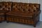 Hand-Dyed Cigar Brown Leather & Walnut Chesterfield Corner Sofa from Harrods, Image 3