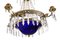 Antique Empire 4 Arm Crystal Chandelier with Blue Glass Bowl, 1900s 4