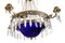 Lampadario Impero a 4 braccia in cristallo con scodella in vetro blu, inizio XX secolo, Immagine 4