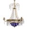 Antique Empire 4 Arm Crystal Chandelier with Blue Glass Bowl, 1900s 1