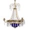 Antique Empire 4 Arm Crystal Chandelier with Blue Glass Bowl, 1900s, Image 1