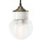 Vintage Industrial White Porcelain Ribbed Clear Glass Brass Pendant Lights, Image 1