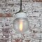 Vintage Industrial White Porcelain Ribbed Clear Glass Brass Pendant Lights 7