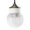 Vintage Industrial White Porcelain Ribbed Clear Glass Brass Pendant Lights, Image 3