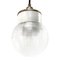 Vintage Industrial White Porcelain Ribbed Clear Glass Brass Pendant Lights 5