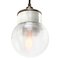 Vintage Industrial White Porcelain Ribbed Clear Glass Brass Pendant Lights 4