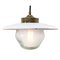 Vintage Brass, White Enamel & Frosted Glass Pendant Lights 1