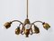 Mid-Century Modern Five-Armed Brass Tulip Pendant Lamp or Chandelier, Italy, 1950s, Image 14