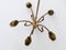 Mid-Century Modern Five-Armed Brass Tulip Pendant Lamp or Chandelier, Italy, 1950s, Image 20